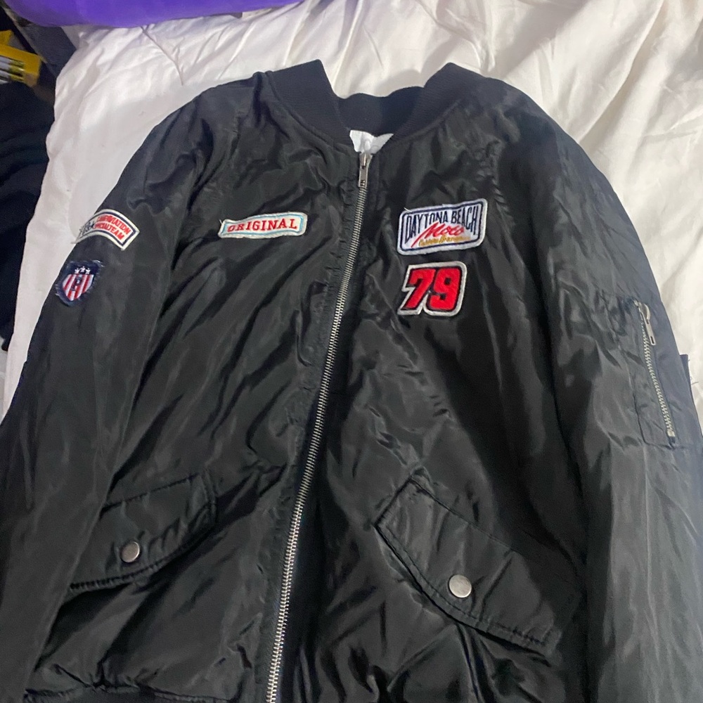 Black Bomber Jacket with Patches